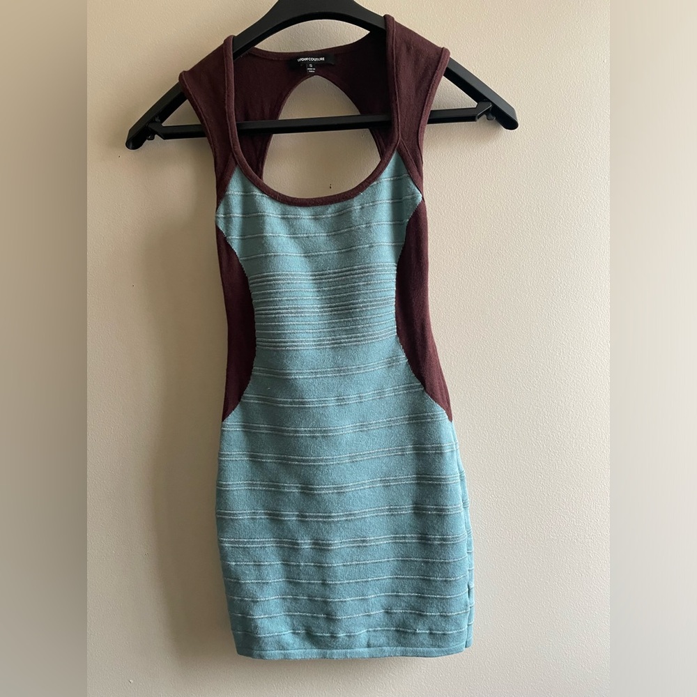 WOW COUTURE - Blue / Brown / Silver Sleeveless Mini Dress - Size S